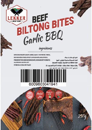 LEKKER BEEF BILTONG STICKS (GARLIC BBQ) 250G