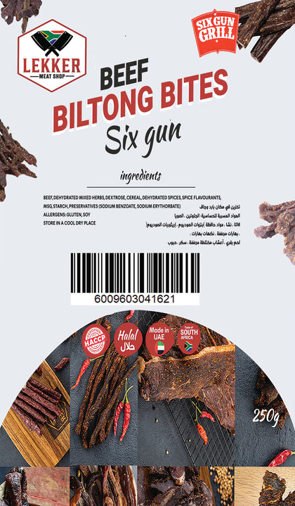 LEKKER BEEF BILTONG STICKS SIX GUN TRADITIONAL 40G