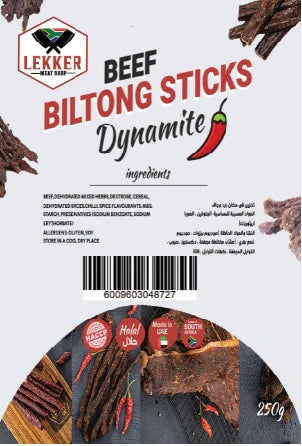 LEKKER BEEF BILTONG STICKS DYNAMITE 80G