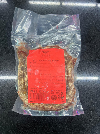 Lekker meat shop Beef Boerewors Peach Per Pack 500g