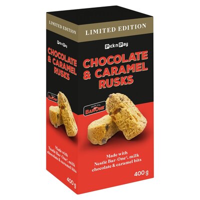PICK N PAY CHOCOLATE and CARAMEL RUSKS 400G BARONE