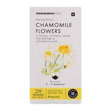 WOOLWORTHS CHAMOMILE FLOWERS 20 TAGGED TEABAGS 30G