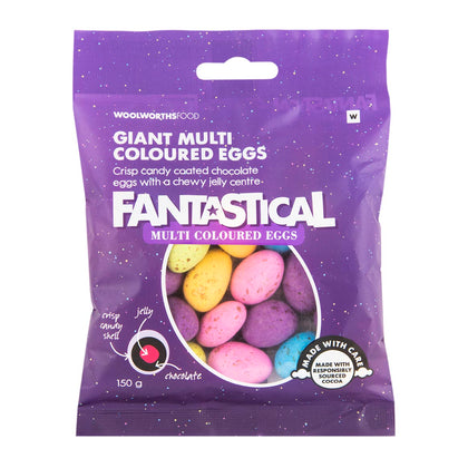 WOOLWORTHS GIANT MULTI COLOURED EGGS FANTASTICAL GELATINE 150G