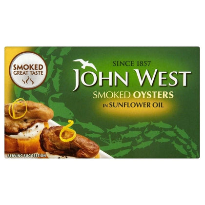 JOHN WEST SMOKED OYSTERS IN SUNFLOWER OIL TIN