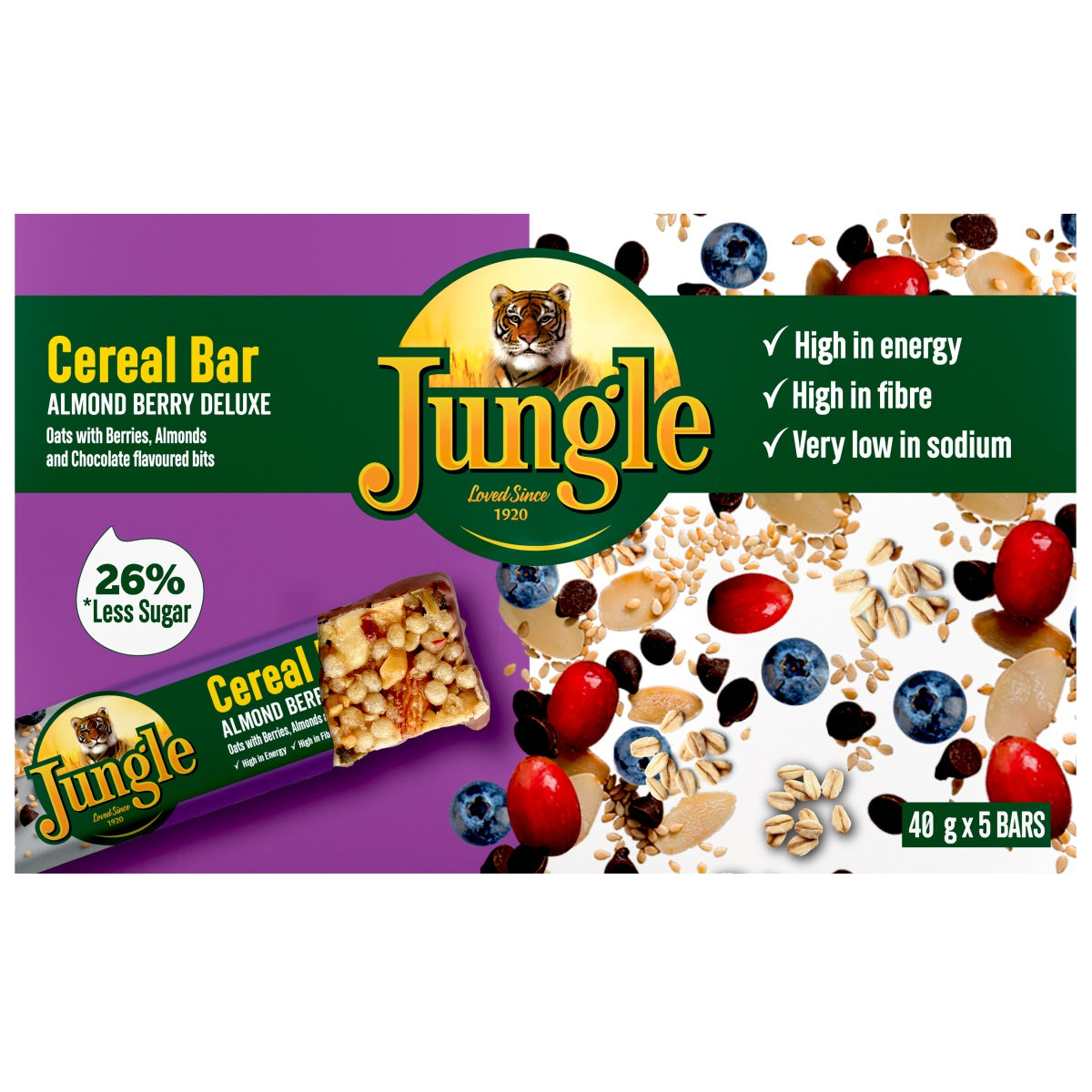 JUNGLE CEREAL BAR 40G X5 ALMOND & BERRY DELUX BARS
