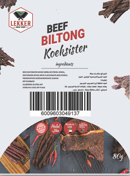 LEKKER BEEF BILTONG KOEKSISTER 80G