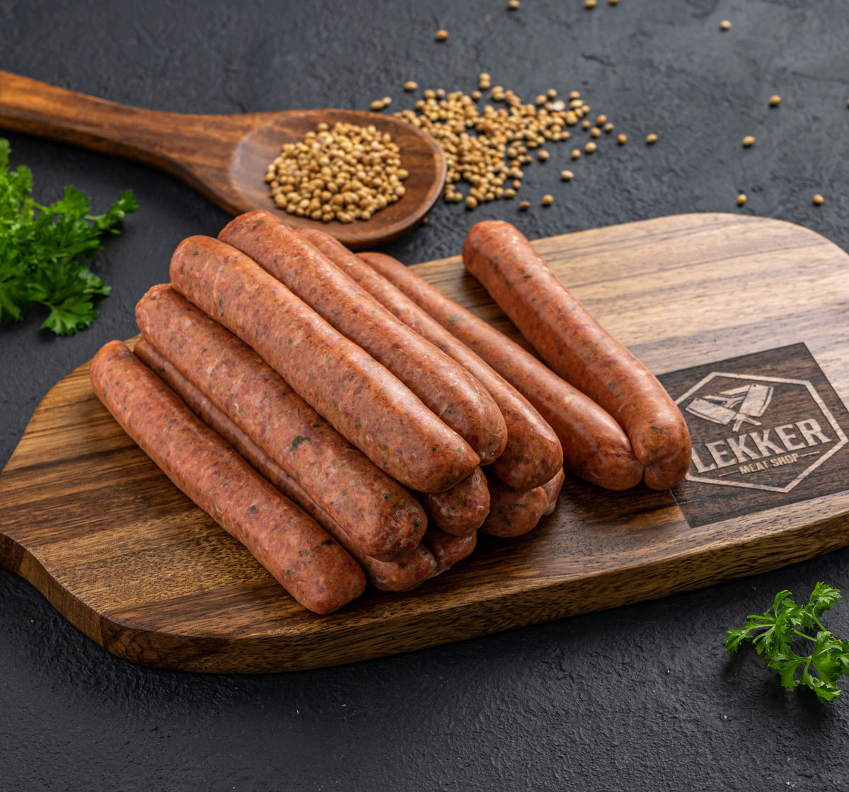 LEKKER MEAT SHOP BEEF SAUSAGE (DHANIA) 1KG – Hyperama - South African ...