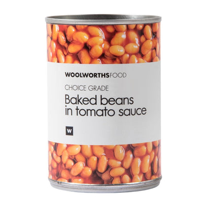 WOOLWORTHS BAKED BEANS IN TOMATO SAUCE 410G