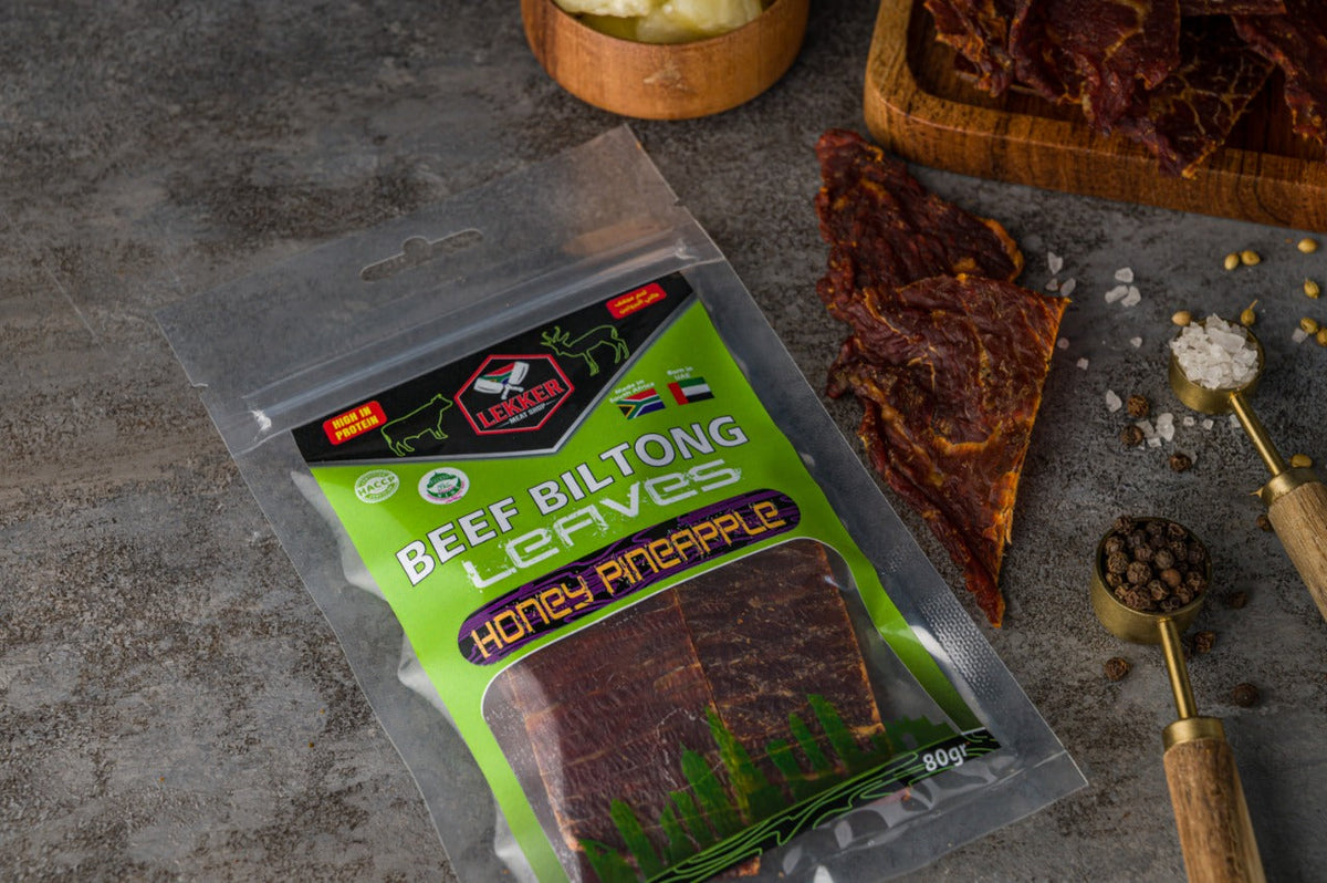 LEKKER BEEF BILTONG LEAVES HONEY & PINEAPPLE 80G – Hyperama - South ...