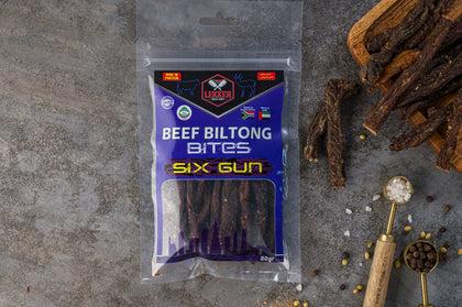 LEKKER BEEF BILTONG BITES SIX GUN TRADITIONAL 80G