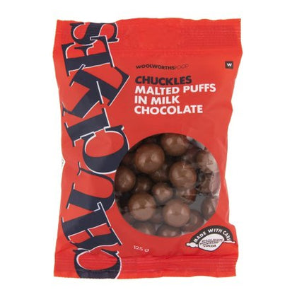 WOOLWORTHS CHUCKLES MALTED PUFFS 125G