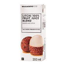 WOOLWORTHS LITCHI 100% FRUIT JUICE BLEND 200ML