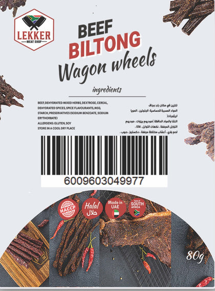 LEKKER BEEF BILTONG WAGON WHEELS 80G